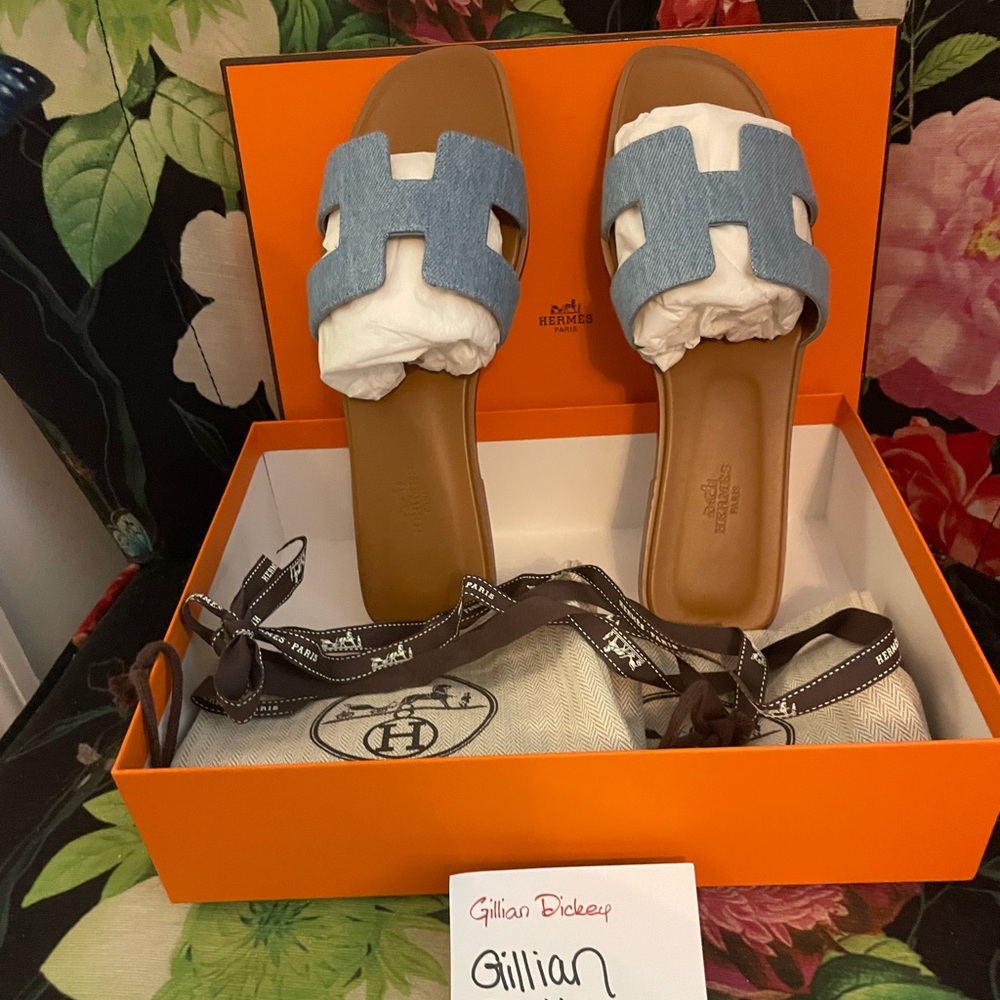 ❌SOLD❌Authentic Hermes Oran Denim Sandals Size 38